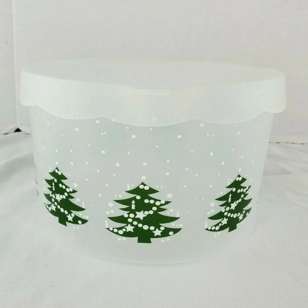 Large Christmas Cookies Plastic Container Tub With Lid (Tree, Snow) 8